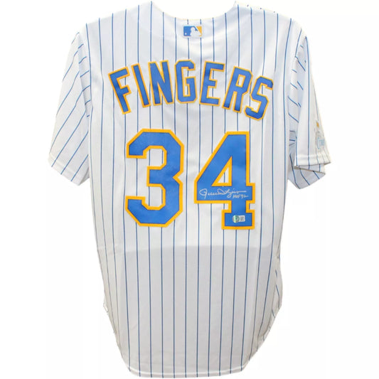 Rollie Fingers Signed Milwaukee Brewers Majestic L Jersey HOF BAS