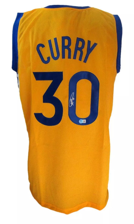 Stephen Curry Signed/Auto Gold Custom Basketball Jersey Warriors Beckett