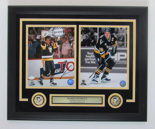 Mario Lemieux HOF Autographed 8x10 Photo Collage Penguins Framed JSA