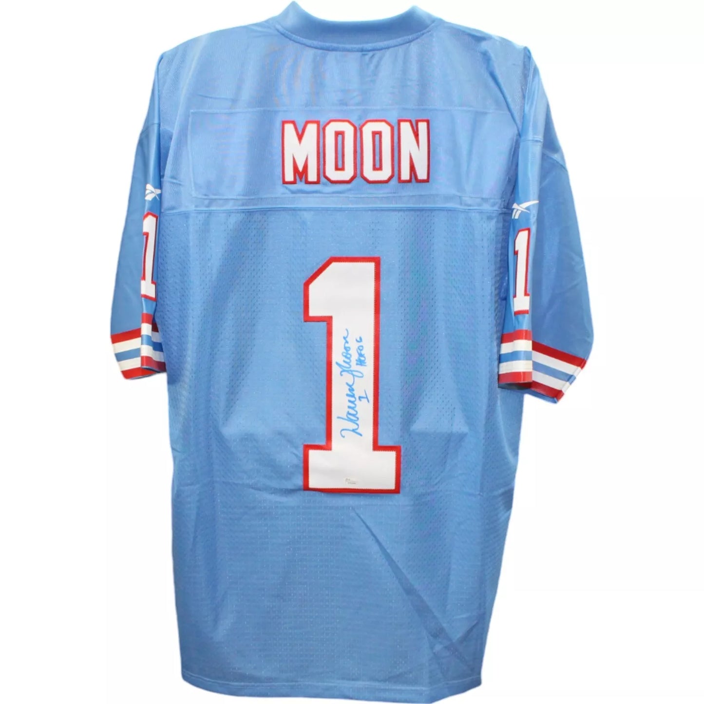 Warren Moon Signed Houston Oilers Reebok Blue XL Jersey HOF JSA