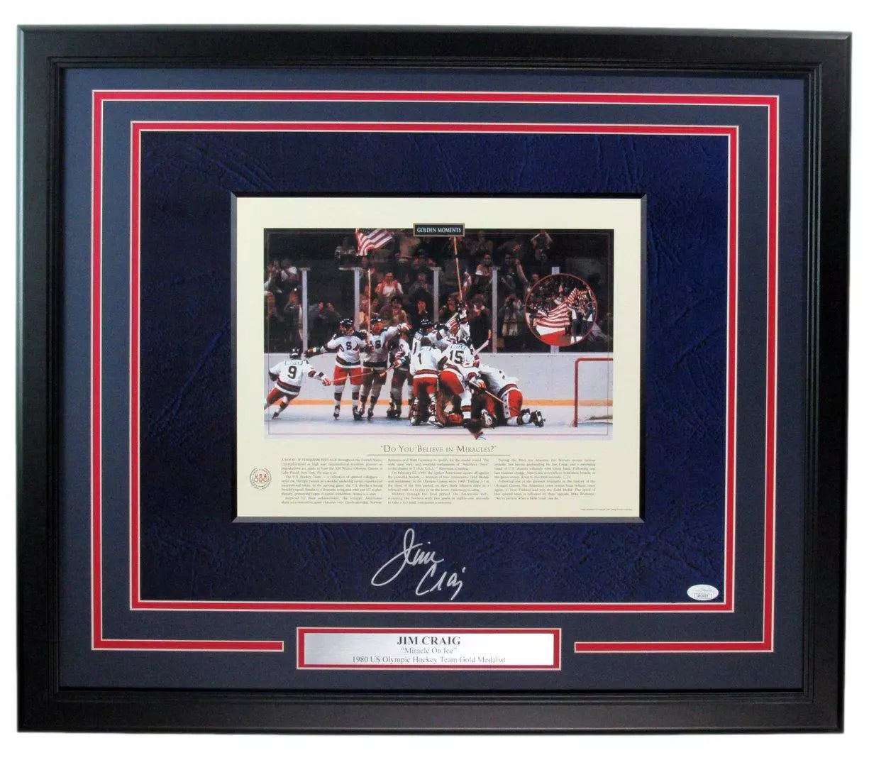 Jim Craig Signed/Autographed 8x10 "Miracle on Ice" Photo Framed JSA