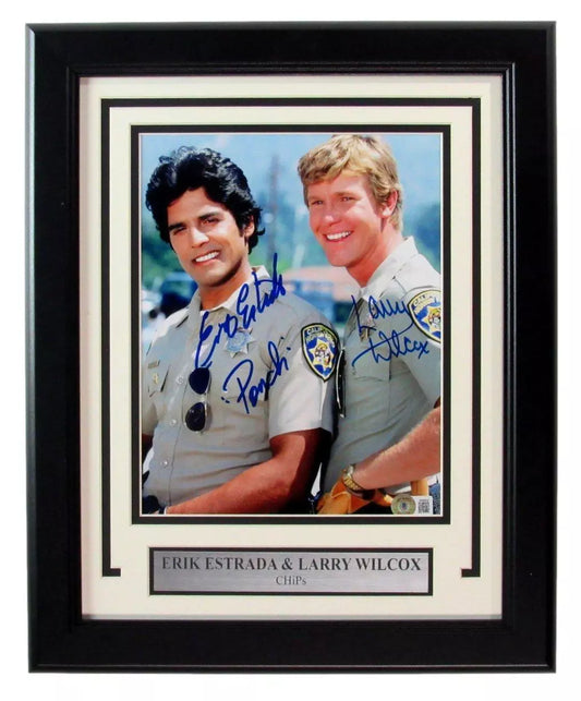 Larry Wilcox/Erik Estrada Dual-Signed 8x10 Photo "Chips" Framed Beckett