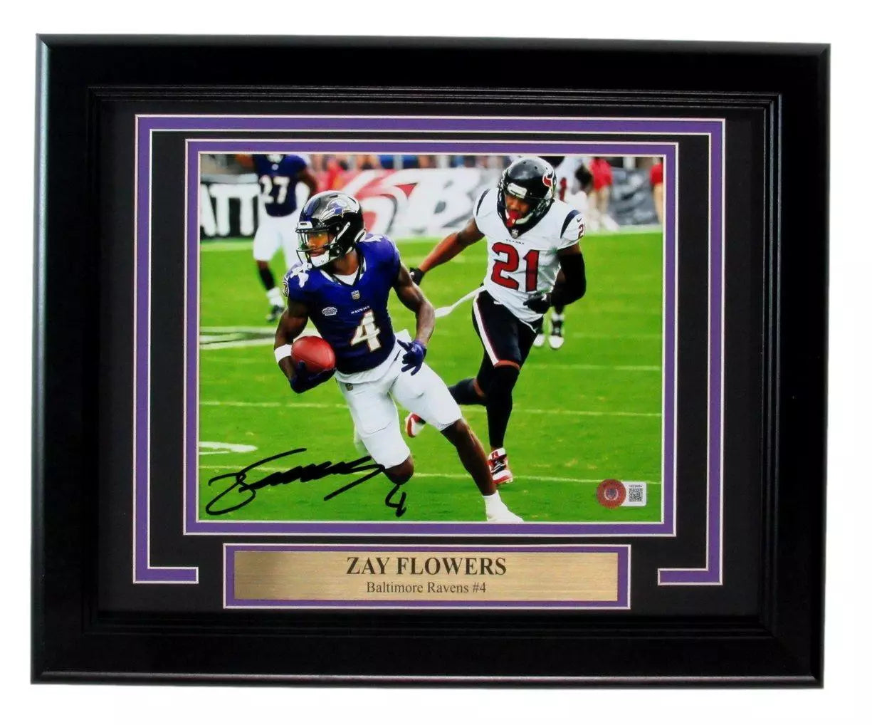 Zay Flowers Autographed Baltimore Ravens 8x10 Photo Framed Beckett