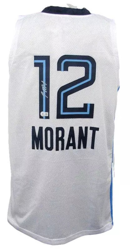 Ja Morant Signed White Custom Basketball Jersey Memphis Grizzlies Beckett