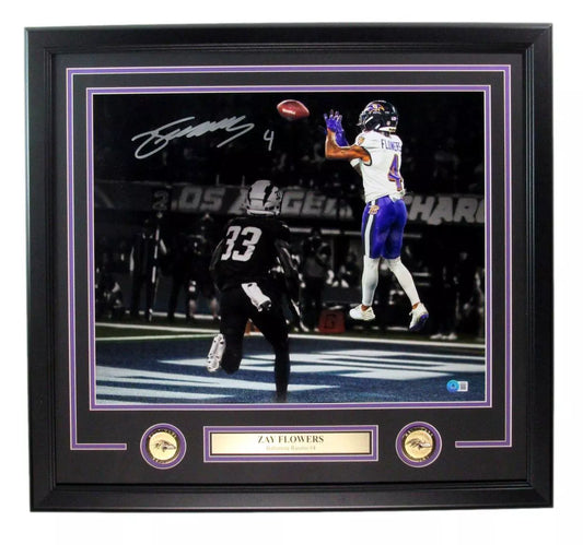 Zay Flowers Signed 16x20 Photo Baltimore Ravens Framed Beckett