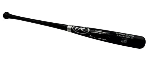 Ronald Acuna Jr. Braves Signed Engraved Rawlings Black Baseball Bat BAS