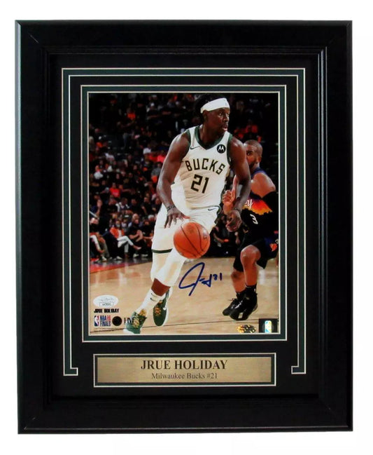 Jrue Holiday Autographed 8x10 Photo Milwaukee Bucks Framed JSA