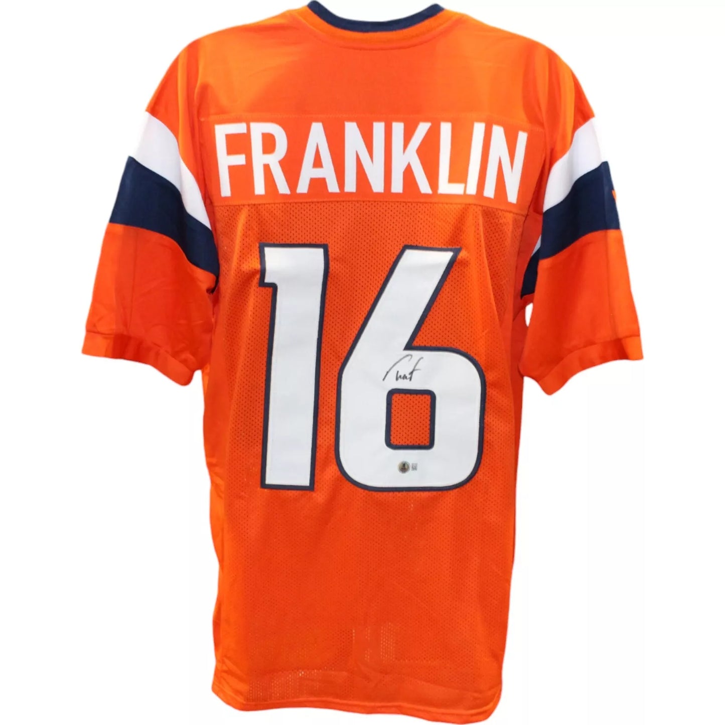 Troy Franklin Autographed/Signed Pro Style Orange XL Jersey Beckett