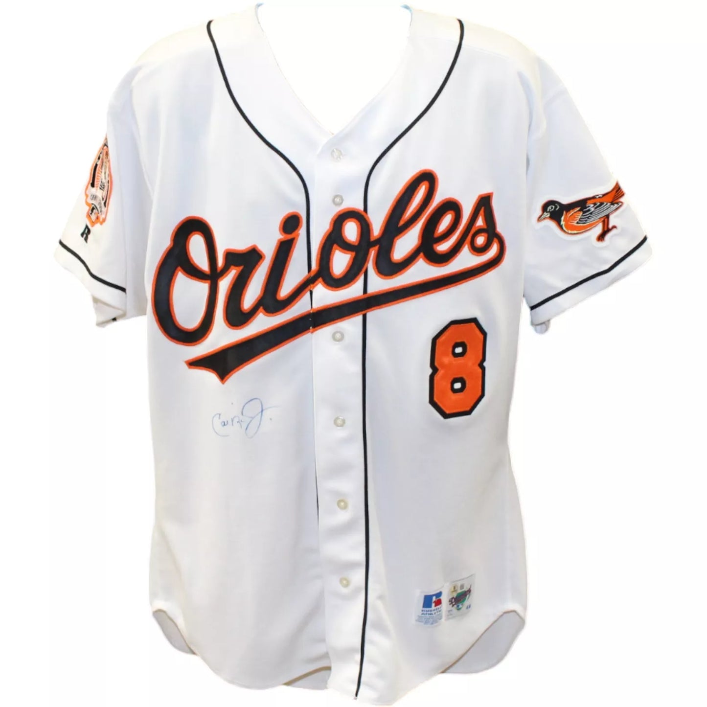 Cal Ripken Signed Baltimore Orioles White Russell sz 48 Jersey Beckett