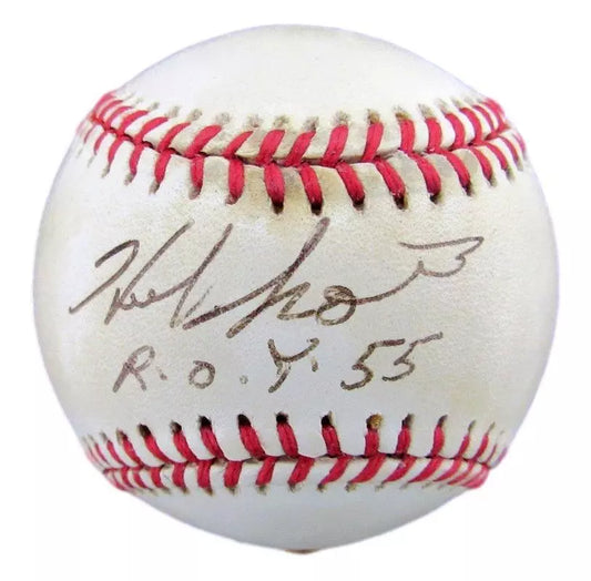 Herb Score Autographed/Inscribed "R.O.Y. 55" OAL Baseball Indians JSA COA