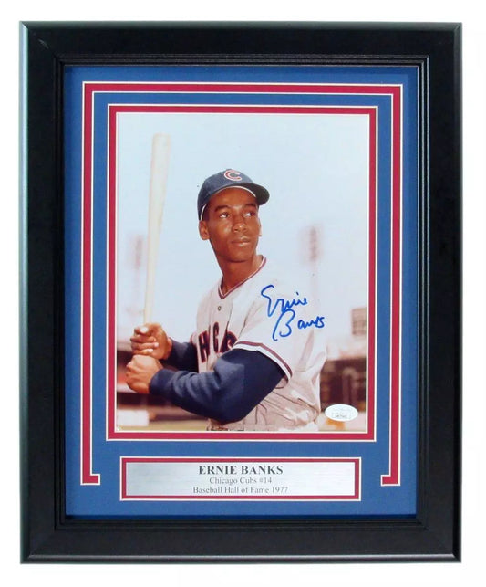 Ernie Banks HOF Signed/Autographed 8x10 Photo Chicago Cubs Framed JSA