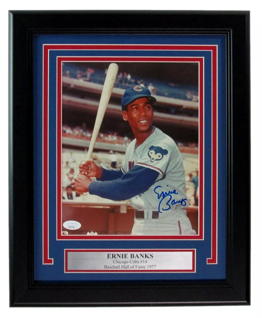 Ernie Banks HOF Signed/Autographed 8x10 Photo Chicago Cubs Framed JSA