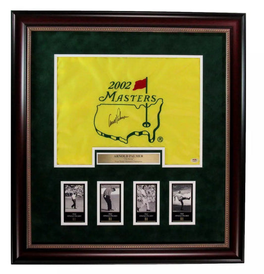 Arnold Palmer Signed/Auto Masters Pin Flag w/ Card Collage Framed PSA/DNA