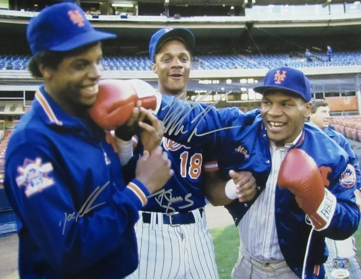 Mike Tyson Dwight Gooden Darryl Strawberry Signed 16x20 Photo Mets JSA