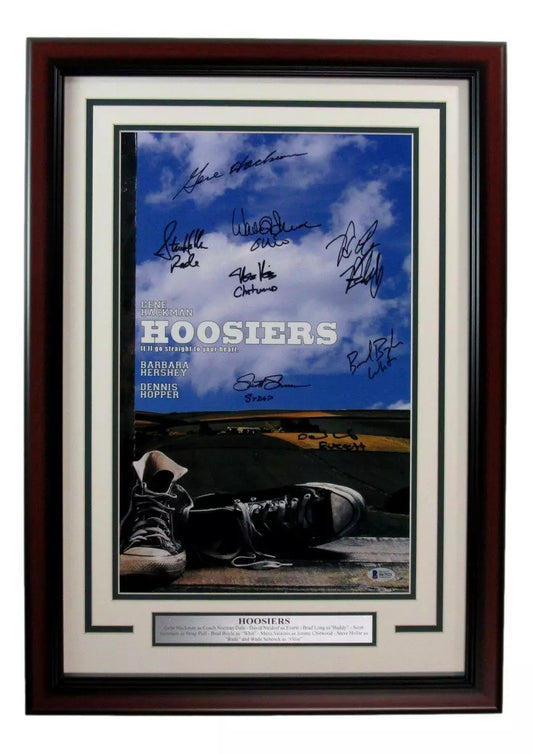 Hoosiers G HACKMAN Signed by 8 Members 11x17 Movie Poster Framed Beckett