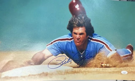 Cincinnati Reds Pete Rose Signed 12x20 Diving with JSA COA