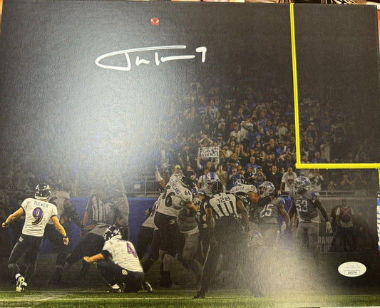 Baltimore Ravens Justin Tucker 66yd Field Goal Signed 11x14 with JSA COA (Black)