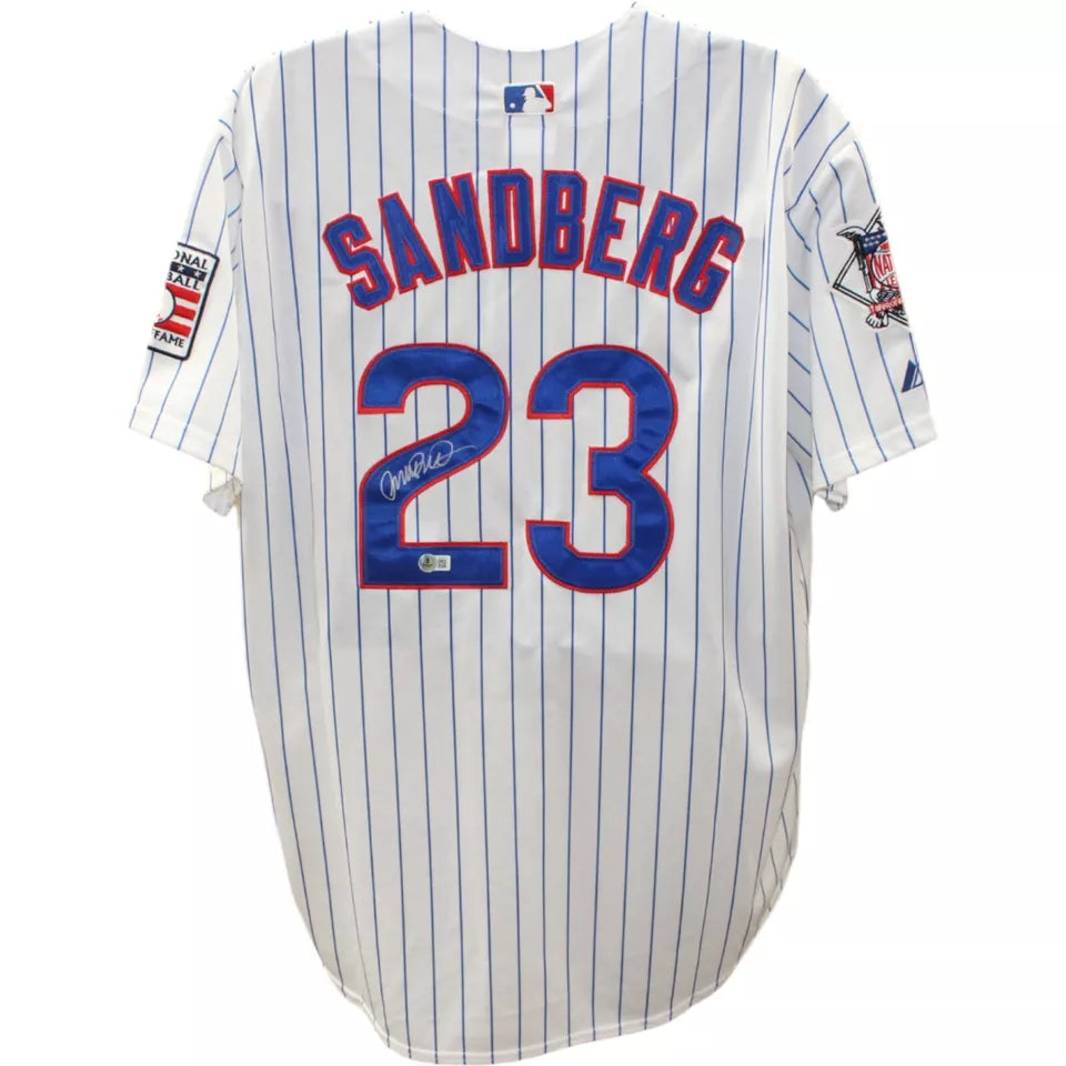 Ryne Sandberg Signed Chicago Cubs White Majestic XL Caray Jersey HOF BAS