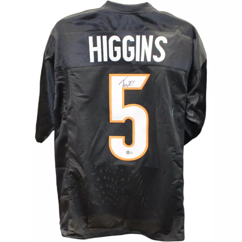 Tee Higgins Autographed/Signed Pro Style Black XL Jersey Beckett